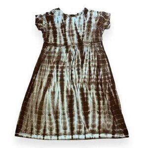 Lands' End Girl’s Size 7 Dress Tie Dye Blue & Brown Short Sleeve Fall Autumn